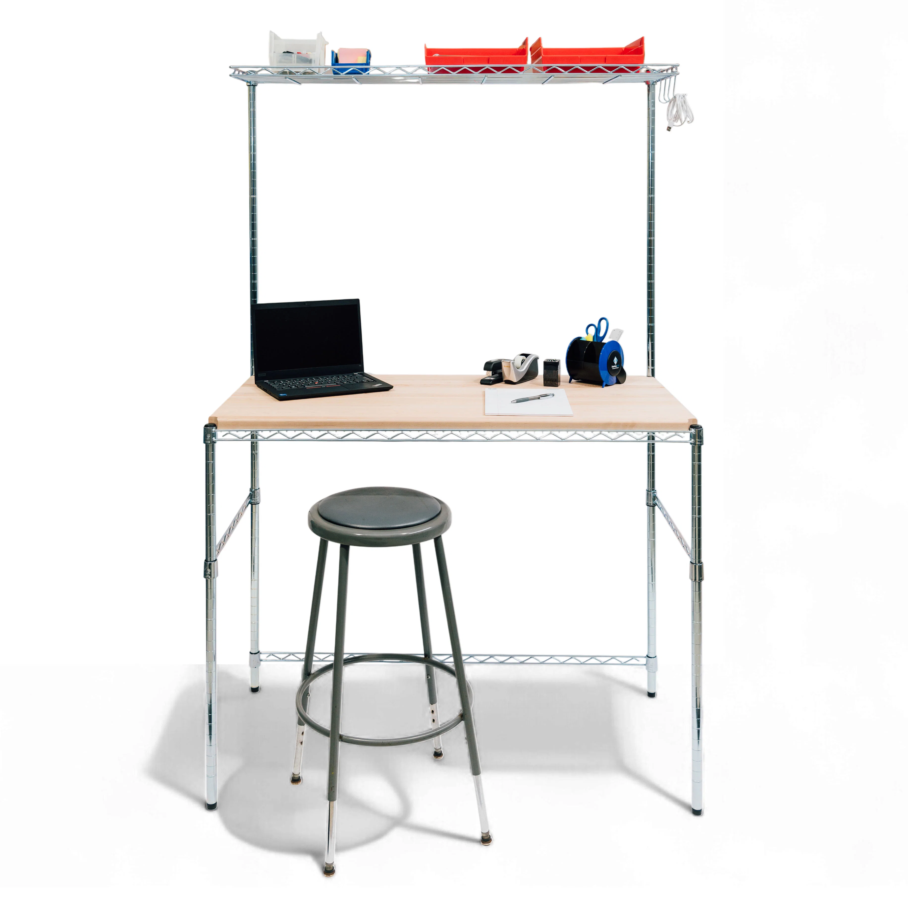 Green Workbench with Cantilever Shelf Contemporary