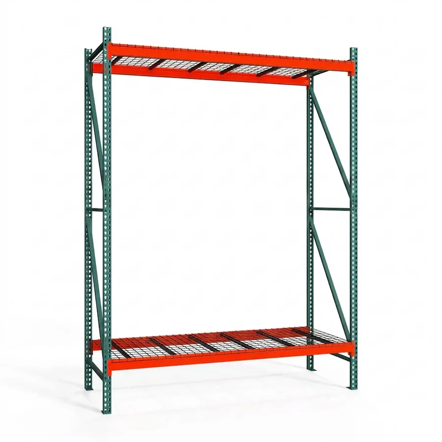 Efficient 2-Tier Teardrop Pallet Rack Starter Units w Wire Decking – Standard Duty – 48 quot d x 144 quot h Modern