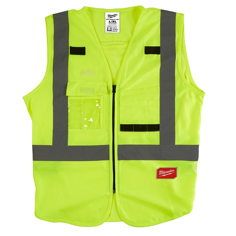 Stylish Milwaukee Yellow Class 2 High Visibility Safety Vest with 10 Pockets 48-73-5021 Official