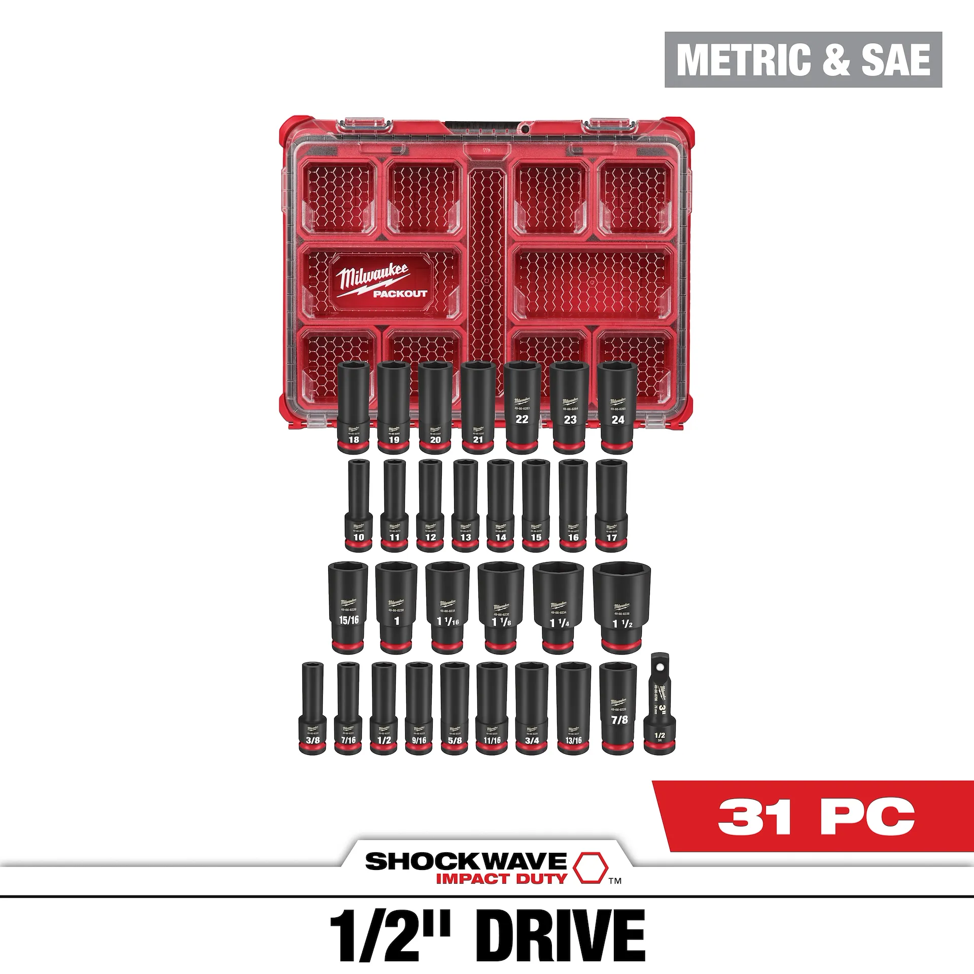 Sophisticated Milwaukee 31PC SHOCKWAVE™ Impact Duty Socket 1 2 Drive Set with PACKOUT™ 49-66-6806 Eco-Friendly