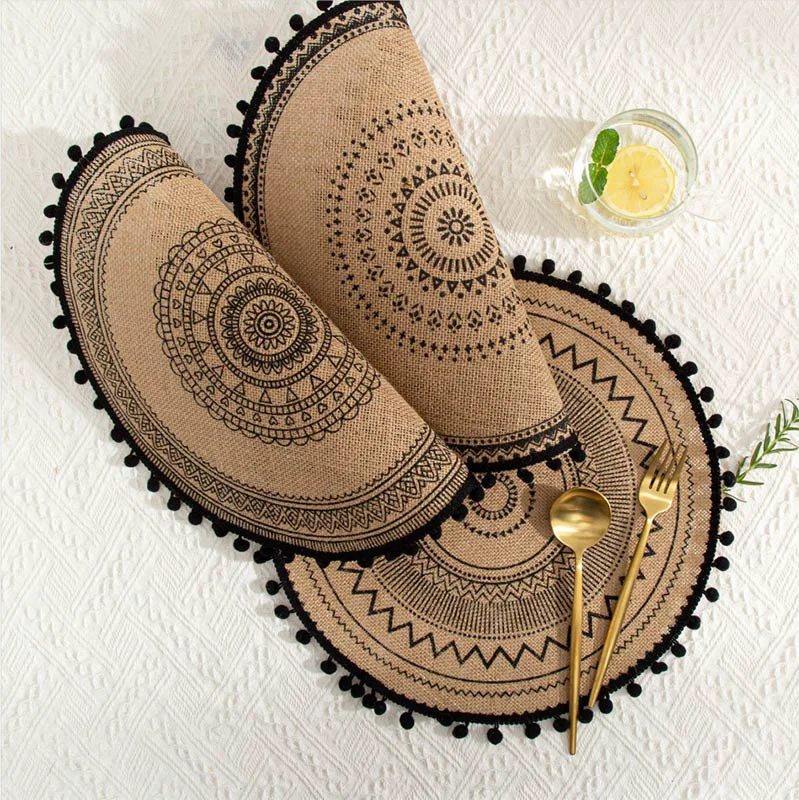 Comfortable Ownkoti Black Woven Cotton Linen Table Mats 3PCS Sustainable