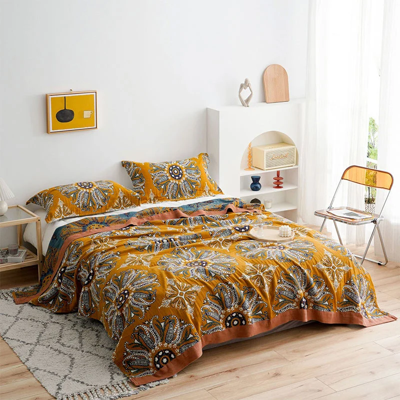 Sustainable Ownkoti Flower Cotton Gauze Quilt Reversible Blanket Effective