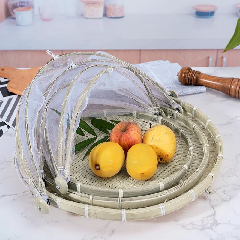 Genuine Ownkoti Creative Hand-Woven Food Basket Tray with Net Cover Optimized