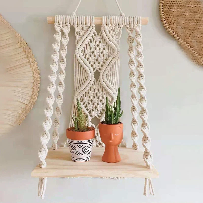 Natural Ownkoti Hand Woven Cotton Tapestry Plant Holder Durable