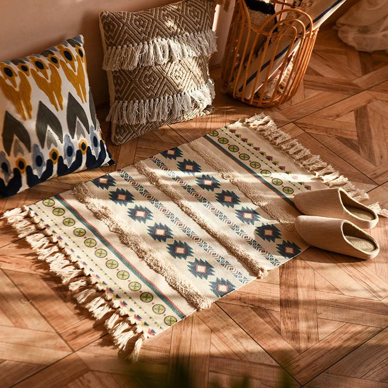 Flexible Ownkoti Bohemian Pattern Weave Entryway Tassels Rug Casual