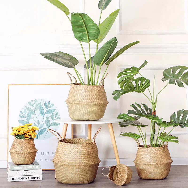 Outstanding Ownkoti Woven Seagrass Belly Basket Storage Plant Pot Basket 2PCS Original Design