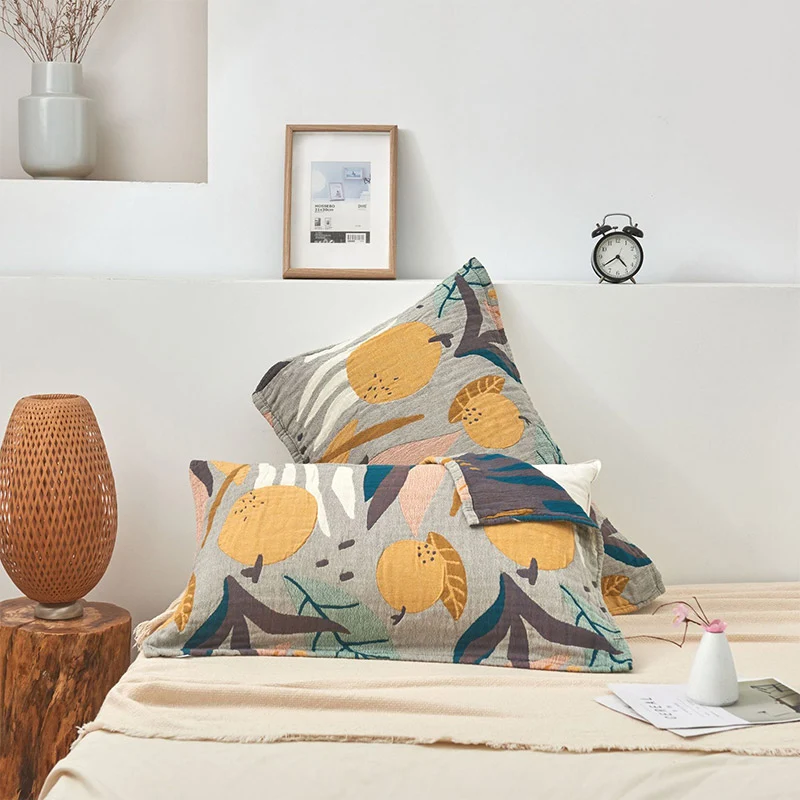 Fashionable Ownkoti Cotton Fruit Print Pillow Towel Bed Decor 2PCS Advanced
