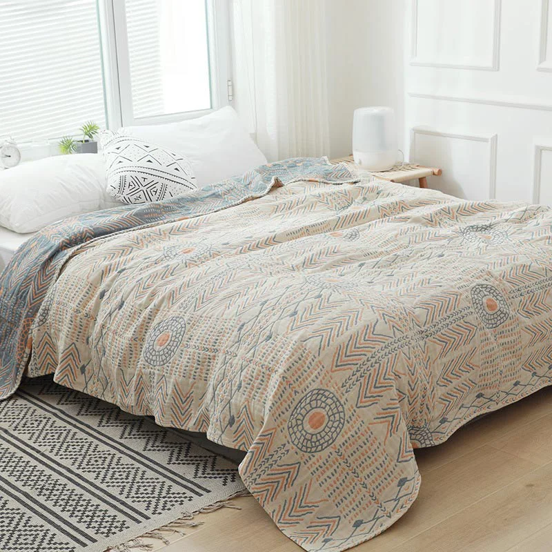 Outstanding Ownkoti Boho Striped Cotton Quilt Reversible Sofa Towel Easy-to-Use
