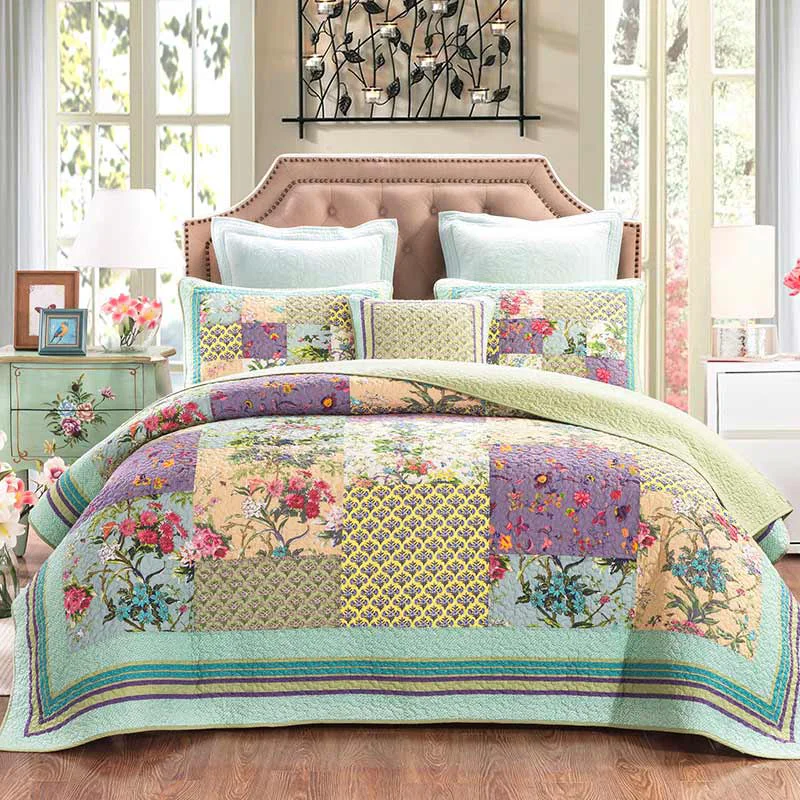 Original Ownkoti Boho Patchwork Floral Quilt with Shams Pure