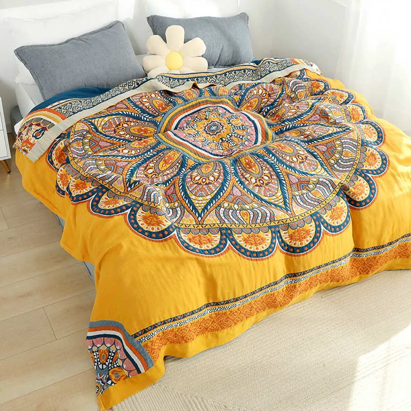 Powerful Ownkoti Bohemian Reversible Yellow Flower Summer Quilt Breathable