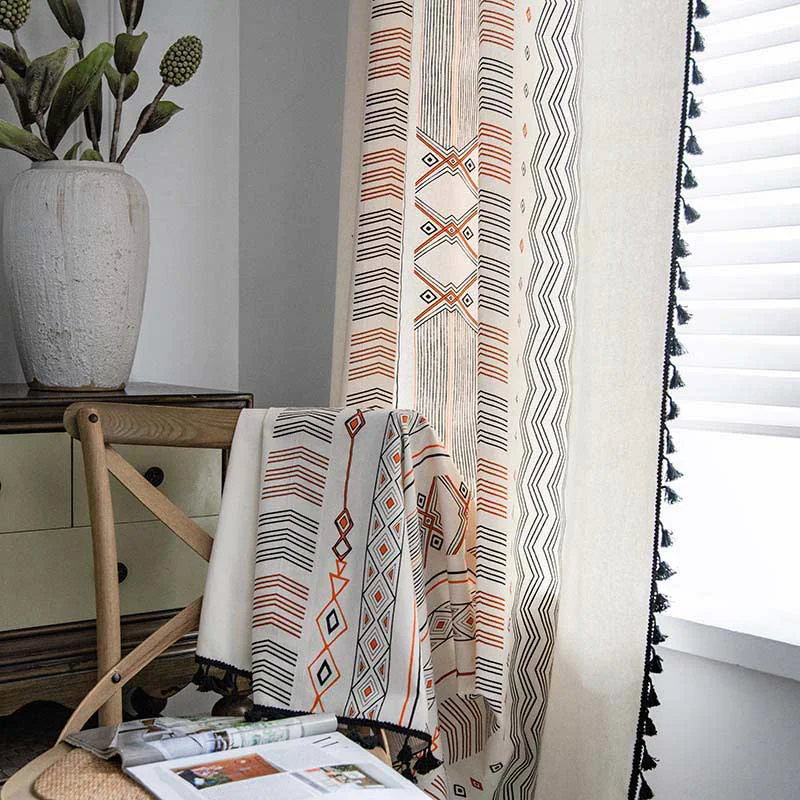 Official Ownkoti Orange amp Black Semi Blackout Tassel Curtain Refined