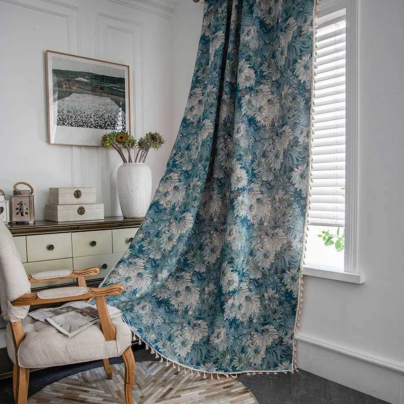 Natural Ownkoti Flower Oil Painting Style Tassel Curtain High-Grade