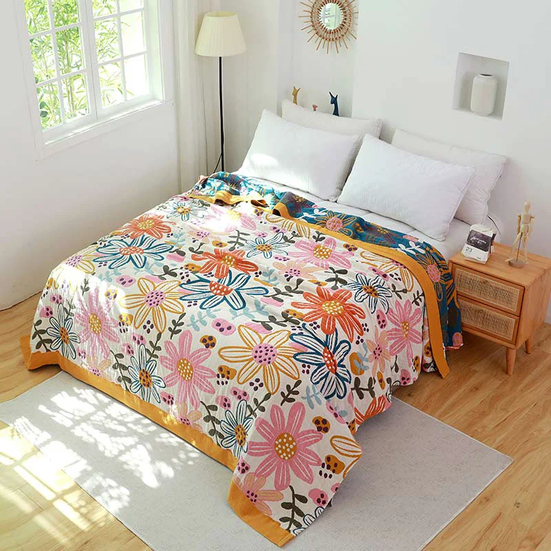 Smooth Ownkoti Childlike Flower Cotton Gauze Reversible Quilt Easy-to-Use
