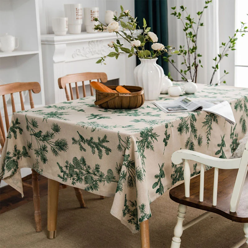 Quality Ownkoti Pine Bird Cotton Linen Tablecloth Recyclable