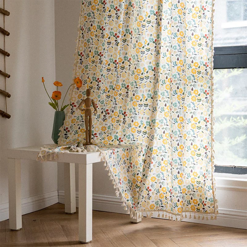 Consistent Ownkoti Yellow Flower Tassel Light Filtering Curtain Verified
