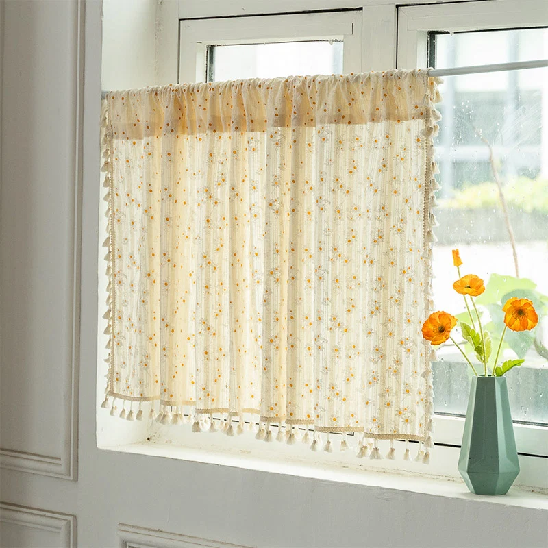 First-Class Ownkoti Beige Daisy Pattern Tier Curtain Refined