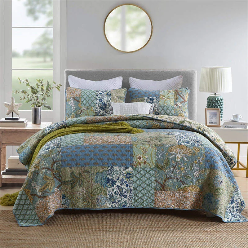 Authentic Ownkoti Bohemian Floral Stitching Quilt with Pillowcases Fine