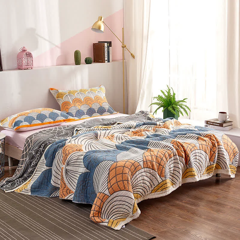 Practical Ownkoti Shell Print Cotton Quilt Reversible Blanket Contemporary