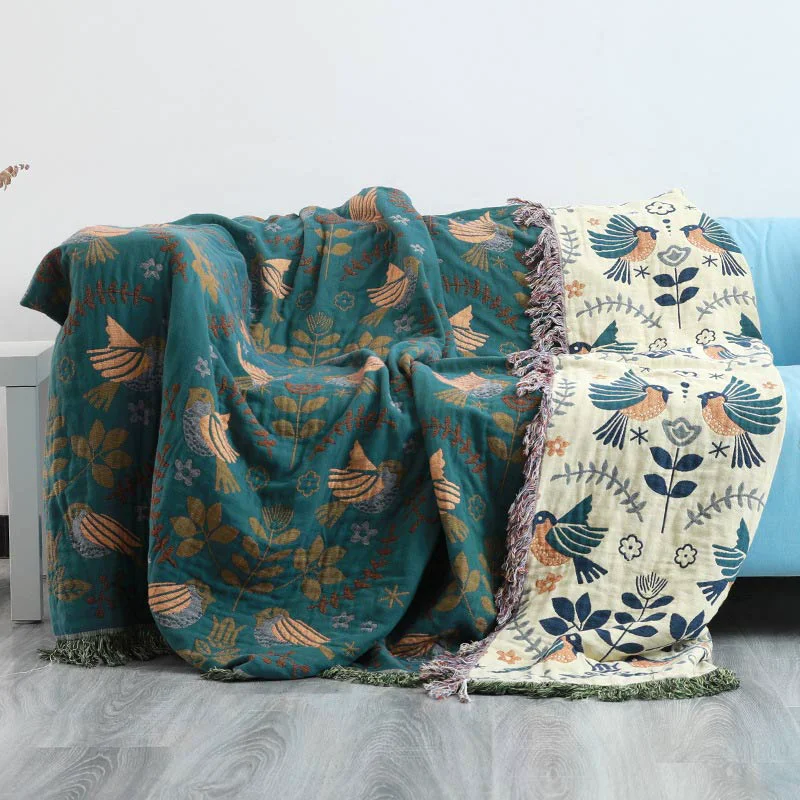 Carefully Designed Ownkoti Boho Breathable Flower Bird Reversible Blanket Enhanced