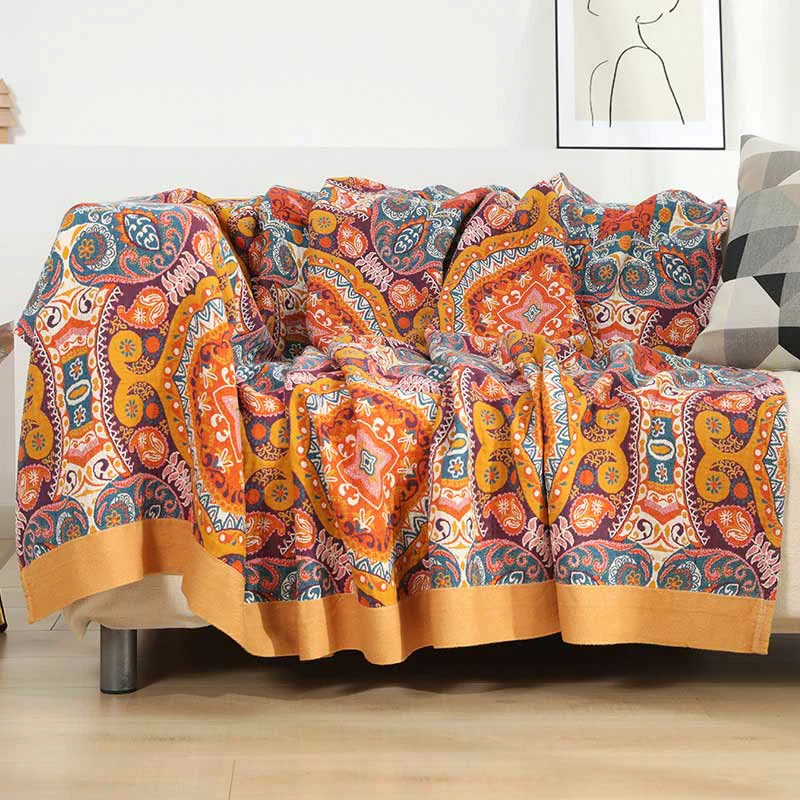 Lightweight Ownkoti Boho Cotton Orange Reversible Sofa Blanket User-Friendly