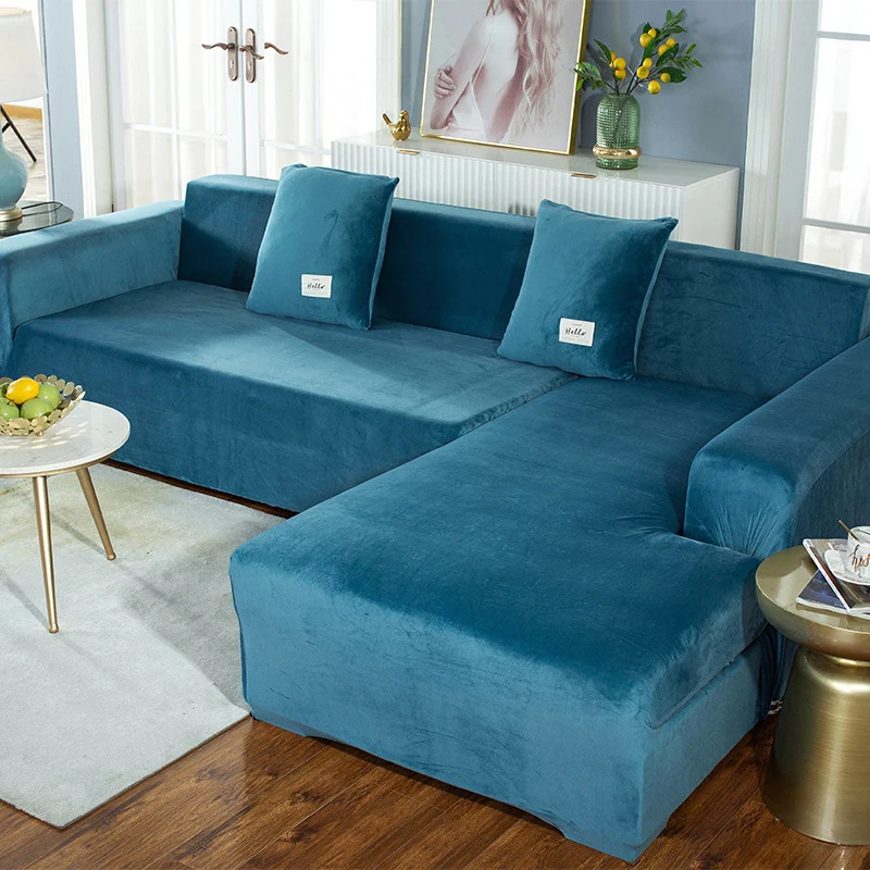 Refined Ownkoti Suede Pure Color Elastic Sofa Cover Natural