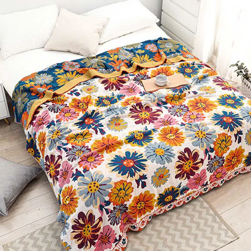 Fine Ownkoti Bright Colorful Flower Cotton Reversible Quilt Relaxed