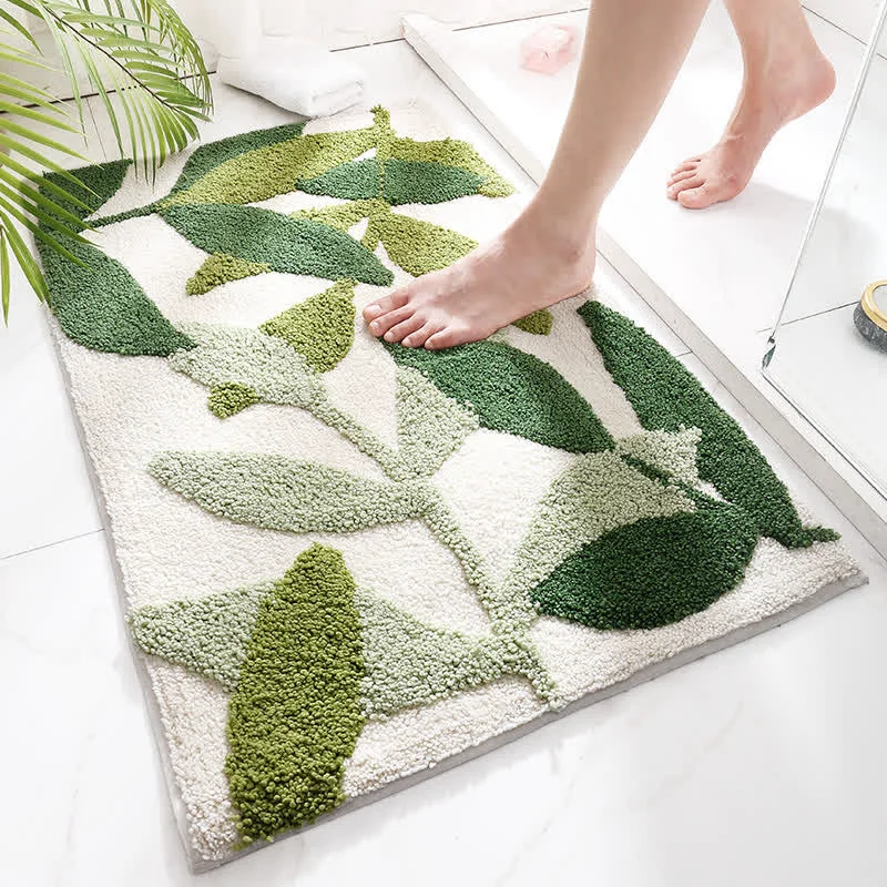 Minimalist Ownkoti Green Leaf Print Soft Non-Slip Floor Rug Clean
