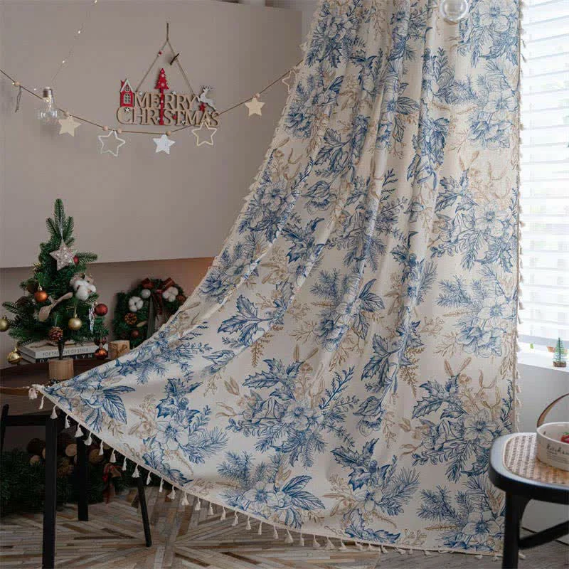 Luxury Ownkoti Blue Flower Pine Light Filtering Curtain Trendy