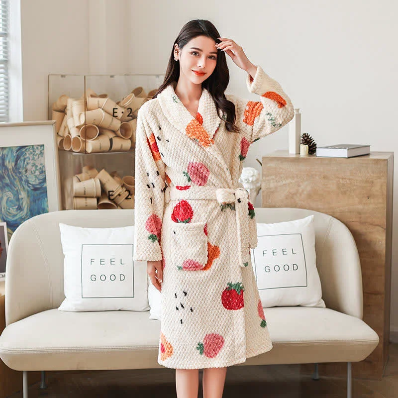 Fine Ownkoti Fruit Print Breathable Bathrobe with Belt Specialty