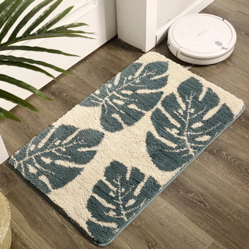Relaxed Ownkoti Leaves Print Anti-Slip Bathroom Rug Powerful