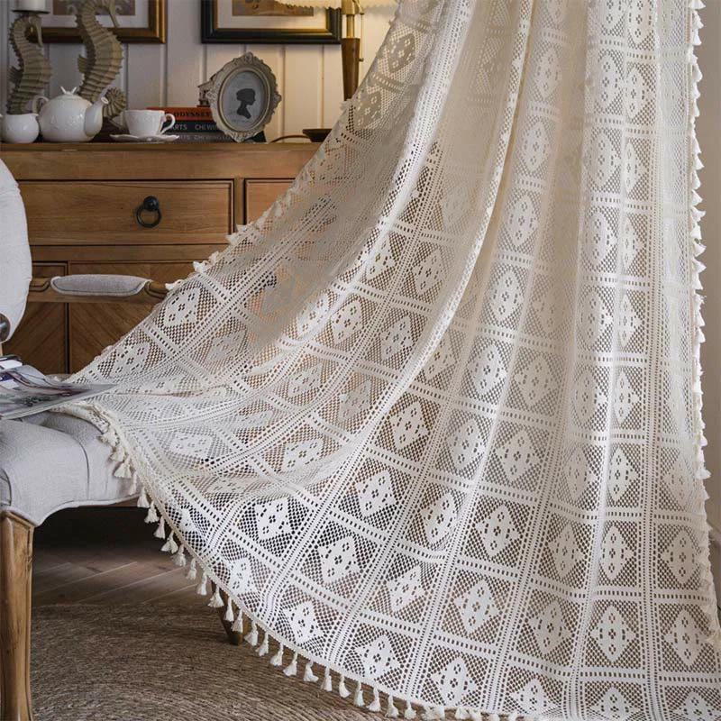 World-Class Ownkoti Rhombus Plaid Hollow-Out Decorative Curtain Advanced