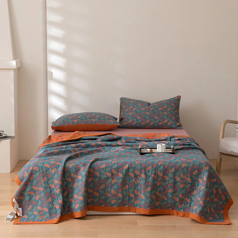 High-Performance Ownkoti Pastoral Ginkgo Leaf Pattern Cotton Reversible Quilt Secure