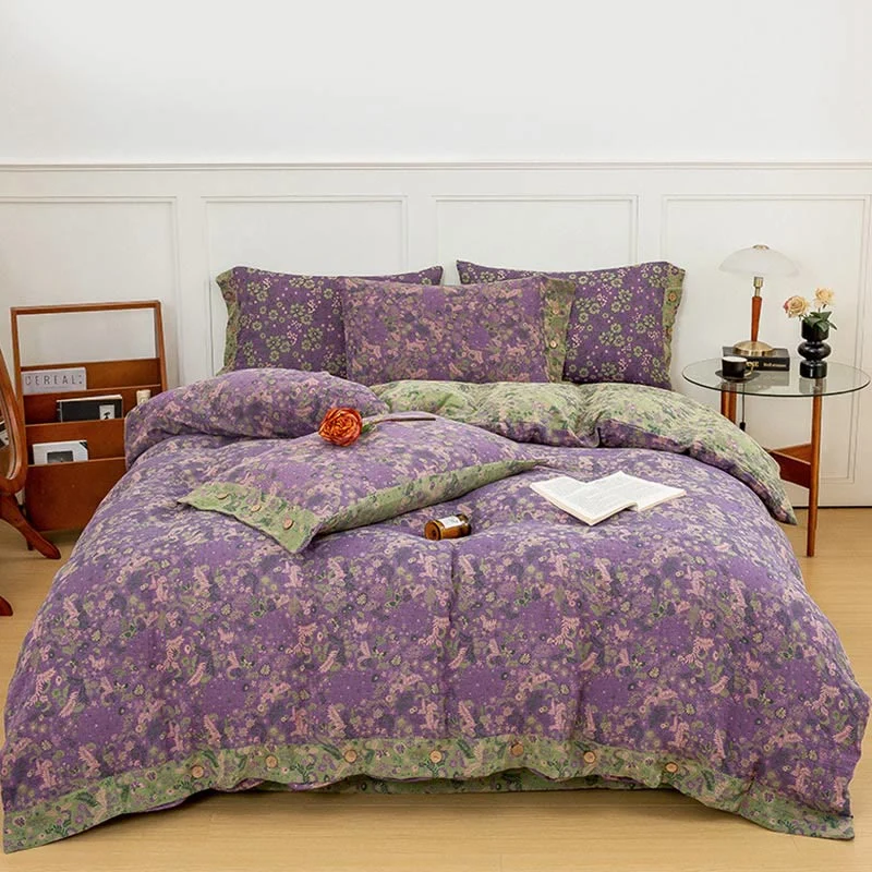 Pure Ownkoti Boho Flower Purple Cotton Bedding Sets 4PCS Next-Generation