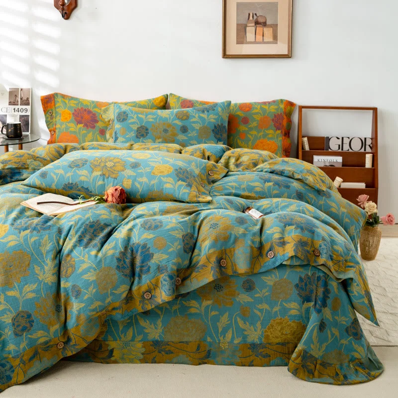 Detailed Ownkoti Retro Flower Leaf Cotton Bedding Sets 4PCS User-Friendly