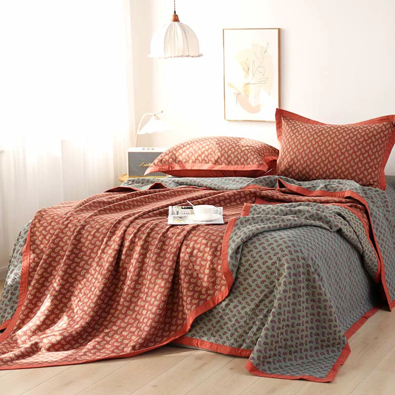 Solid Ownkoti Cashew Flower Cotton Gauze Reversible Quilt Secure