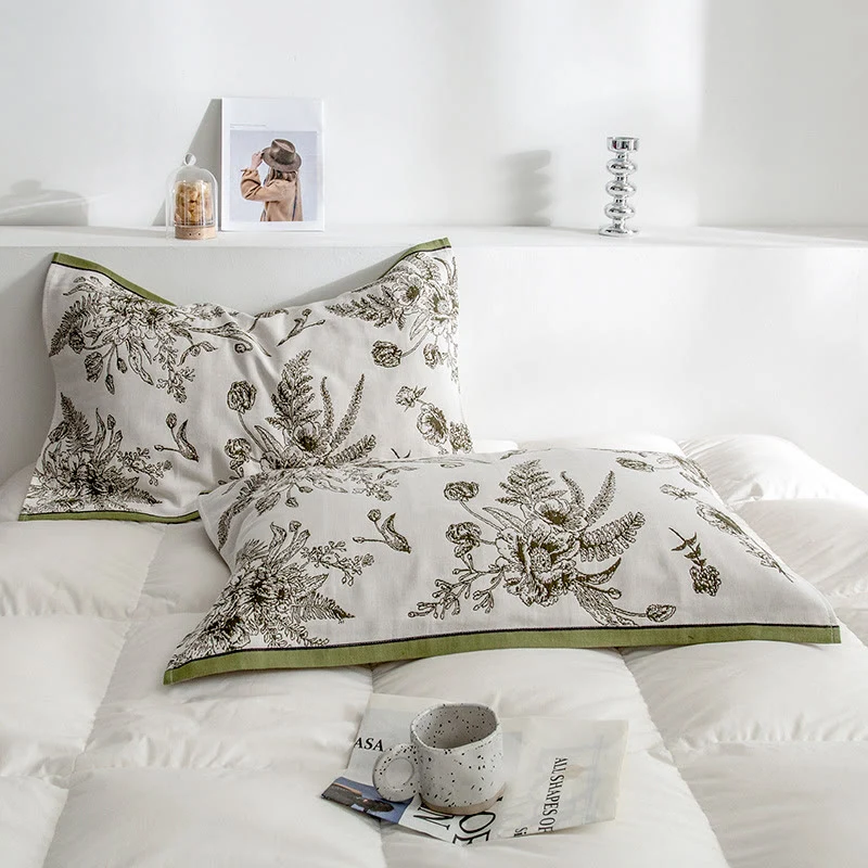 Sustainable Ownkoti Pastoral Flower Leaf Cotton Pillow Towel 2PCS Functional
