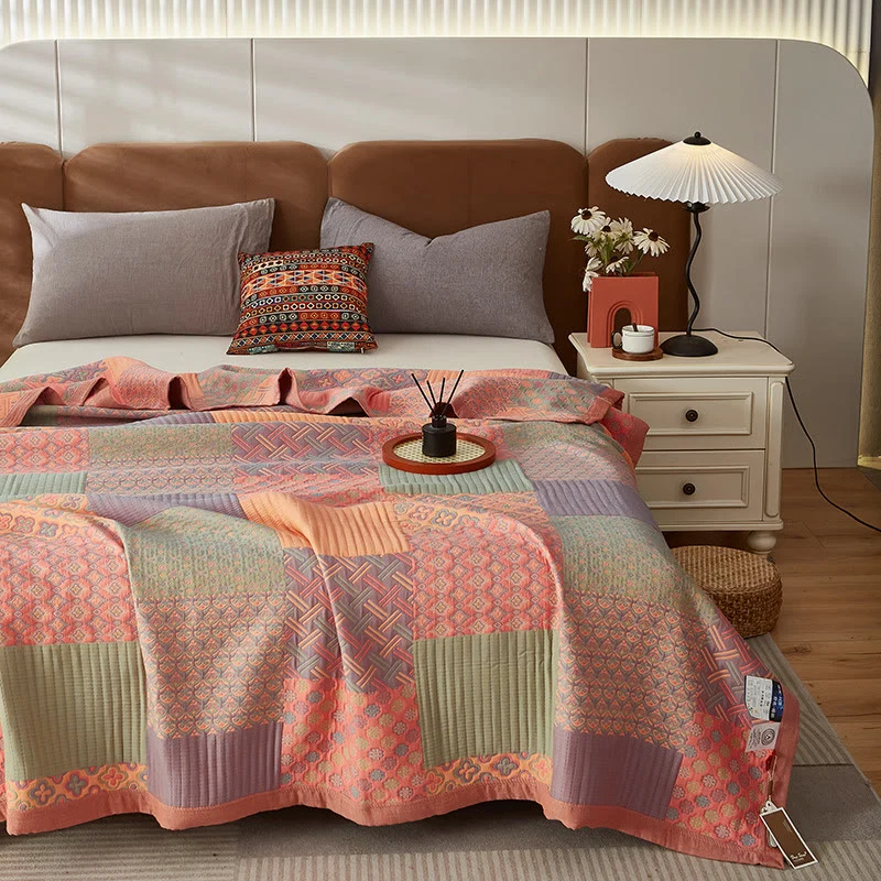 User-Friendly Ownkoti Colorful Square Pattern Cotton Reversible Quilt Luxury