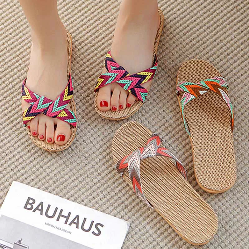 Reliable Ownkoti Boho Cross Anti-slip Flax Slippers Specialty