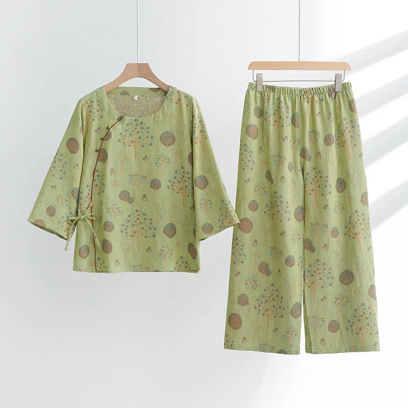 Secure Ownkoti Leaf Tree Jacquard Cotton Loungewear Set Exclusive