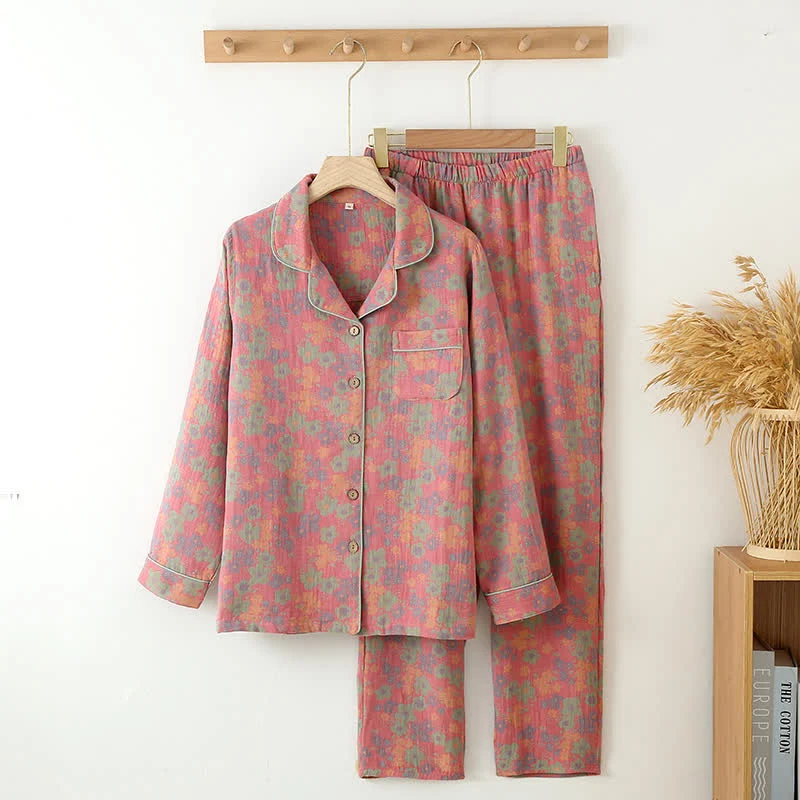 Easy-to-Use Ownkoti Plum blossoms Cotton Gauze Loungewear Set Fine Crafted
