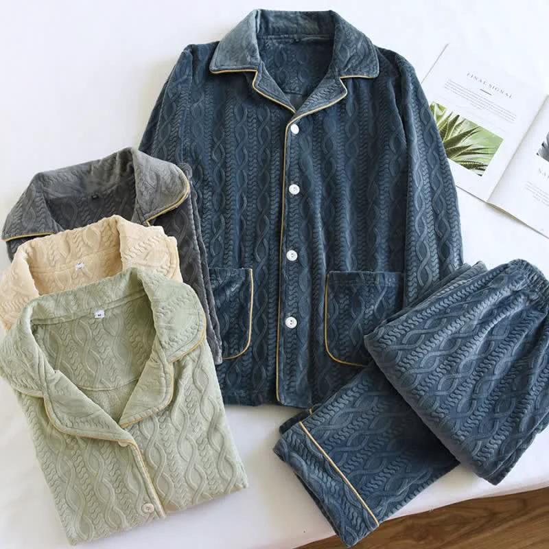 Environmentally Friendly Ownkoti Solid Color Lapel Flannel Pajama Set Prestigious