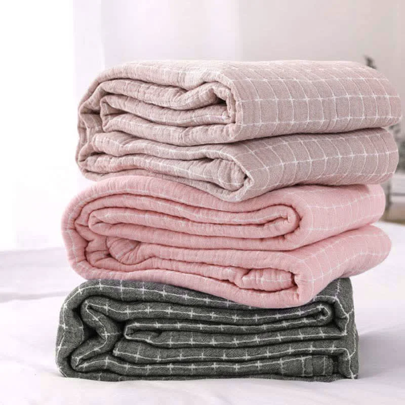 Convenient Ownkoti Simple Grid Cotton Gauze Lightweight Quilt User-Friendly