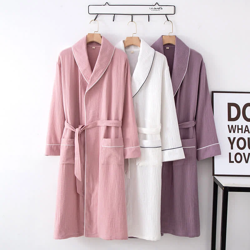 Authentic Ownkoti Solid Color Lapel Home Sleep Bathrobe Minimalist
