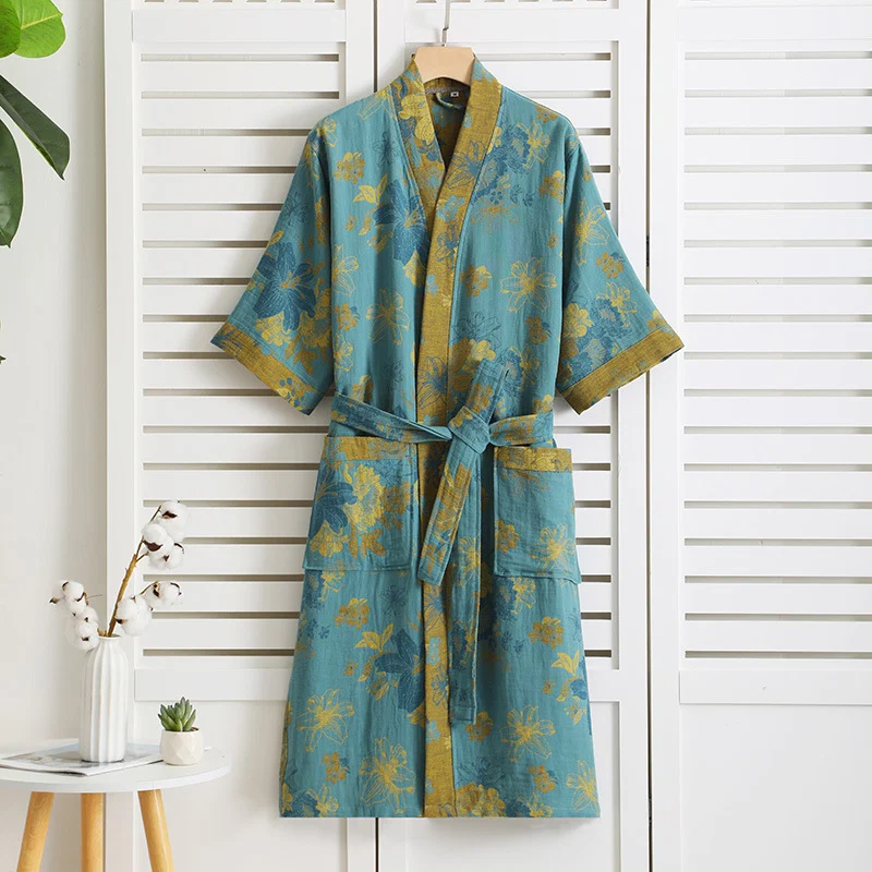 Verified Ownkoti Floral Cotton Gauze Short Sleeve V-neck Robe Original Design