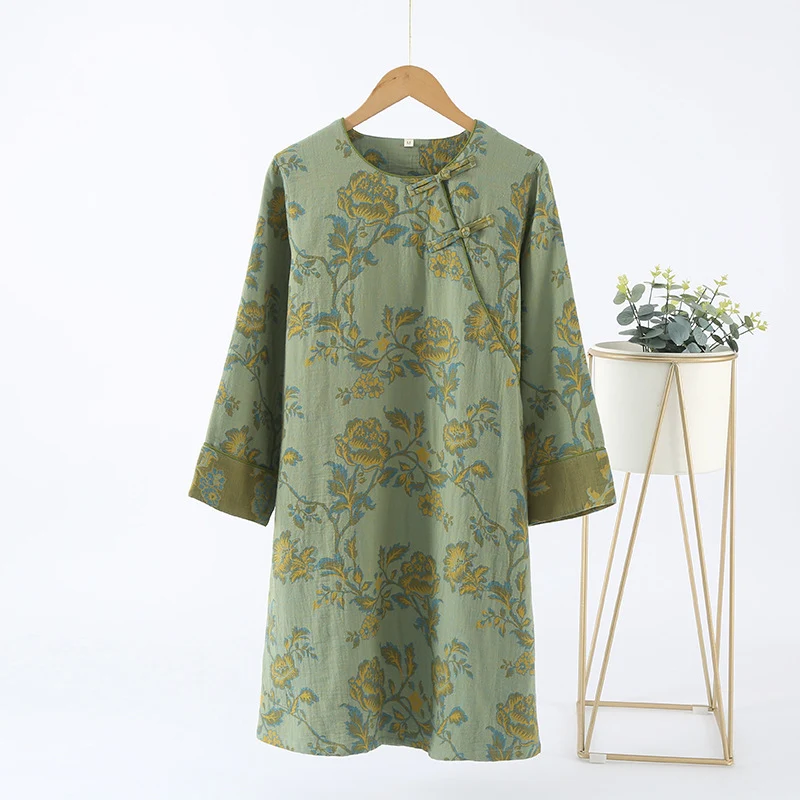 Solid Ownkoti Round-neck Cotton Gauze Floral Nightdress Sophisticated