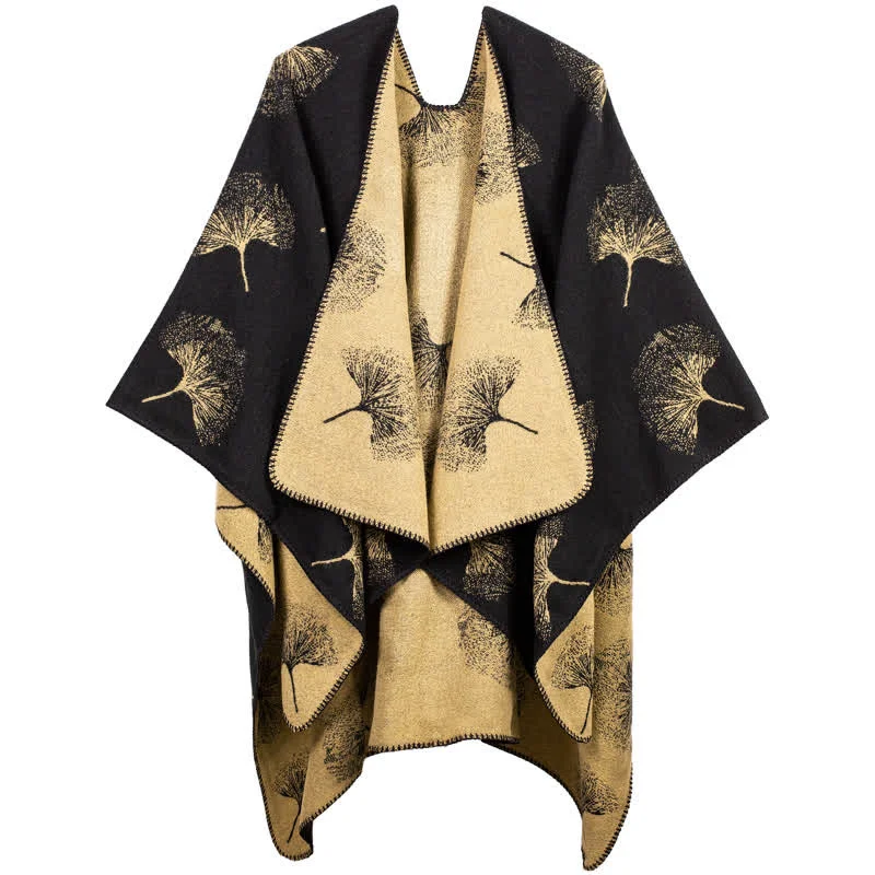 High-Grade Ownkoti Luxurious Ginkgo Leaf Travel Shawl Cape Relaxed