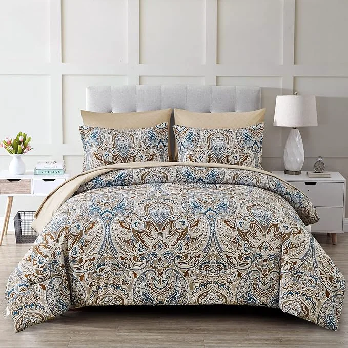 Excellent Drucon Brown Paisley Comforter Set Full 7 Pieces Bed in a Bag Brown Paisley Pattern Comforter Soft Microfiber Bedding Set Full Size with Sheet and Pillowcases for Men Women Green