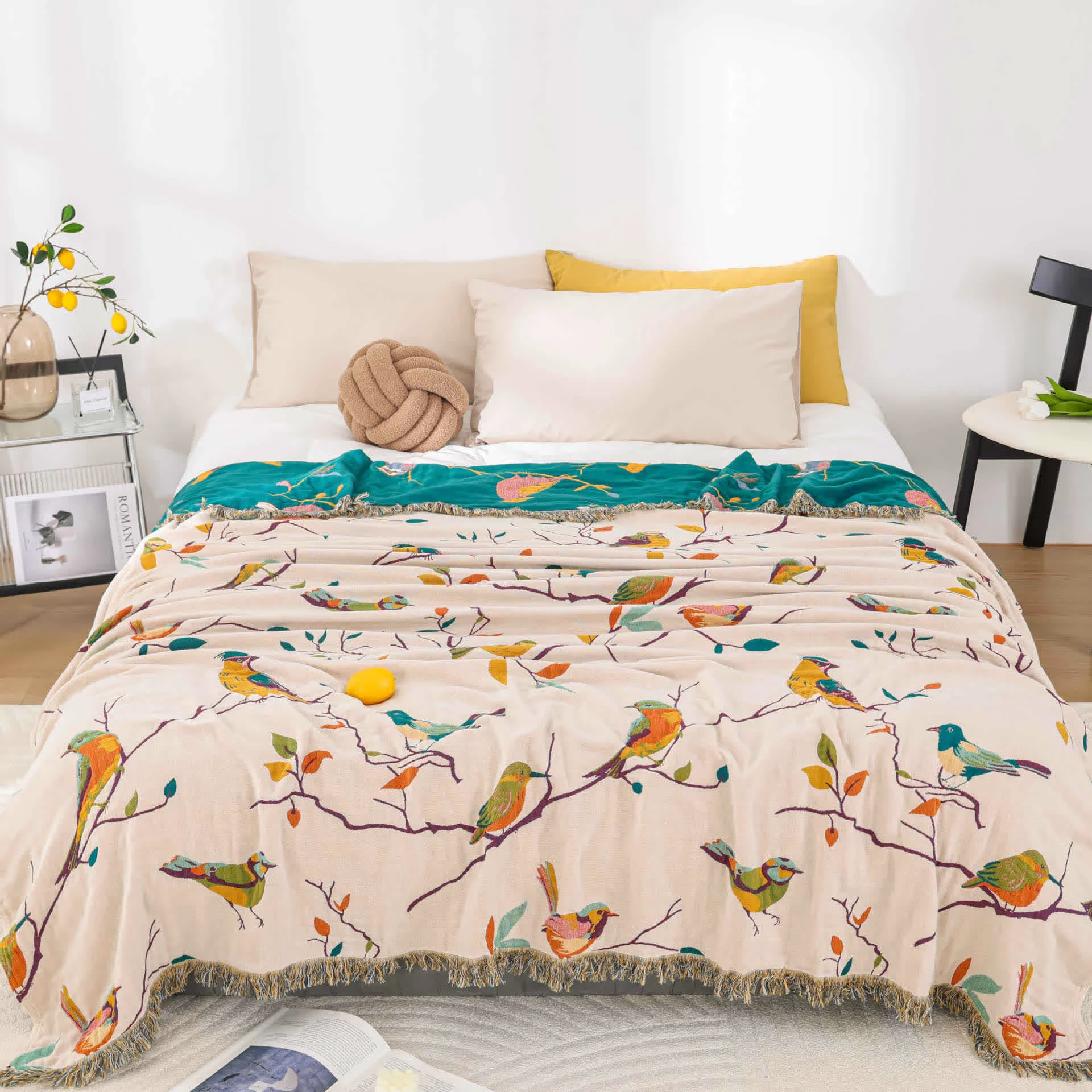 Carefully Designed Ownkoti Cotton Gauze Pastoral Bird Tassel Quilt Premium Material