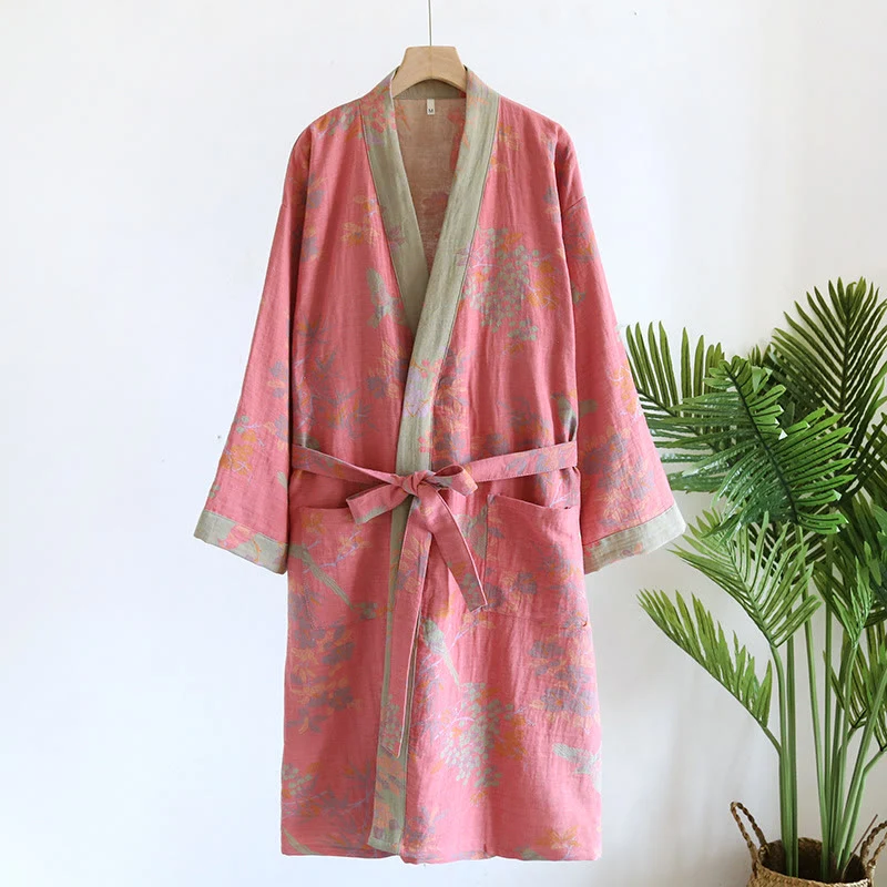 Fast Ownkoti Jacquard Retro Cotton Gauze Pastoral Style Bathrobe World-Class