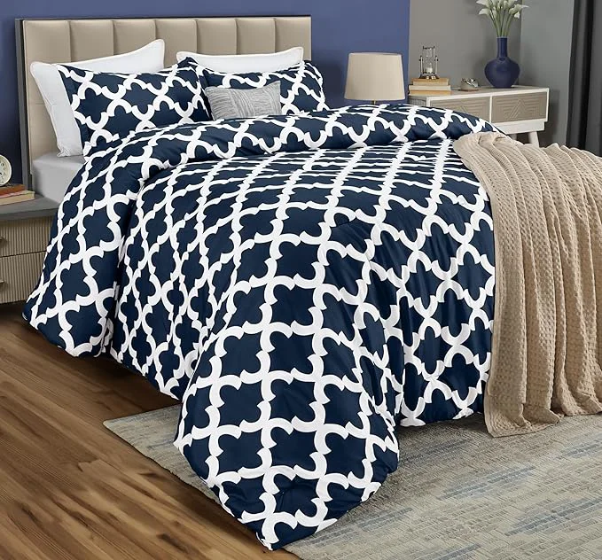 Convenient King Comforter Set 3 Piece Navy by Utopia Bedding Printed Comforters King Size Bedding Comforters Sets Down Soft Bed Set 1 Comforter 90 x 102 inches 2 Pillow Shams 20 x 36 inches Top-Quality